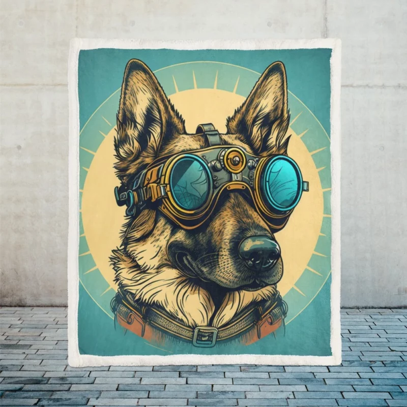 German Shepherd Pilot Portrait Sherpa Fleece Blanket