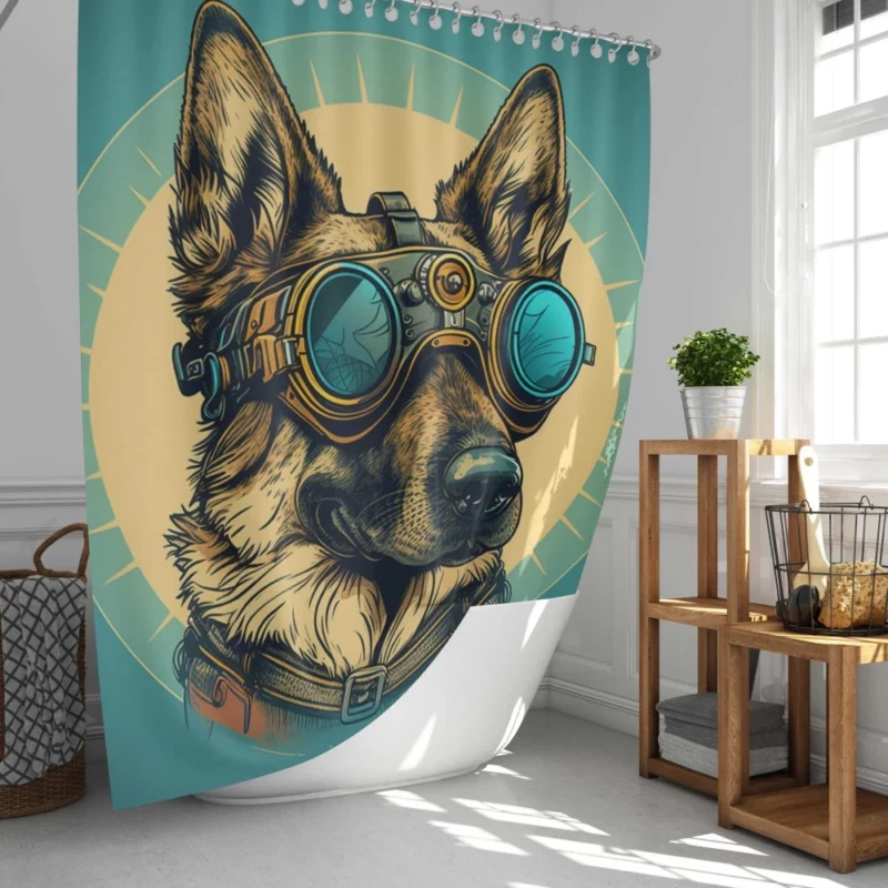 German Shepherd Pilot Portrait Shower Curtain