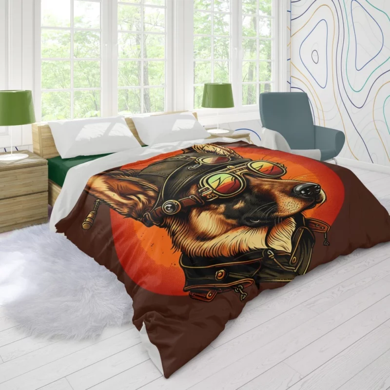 German Shepherd in Aviation Gear Duvet Cover