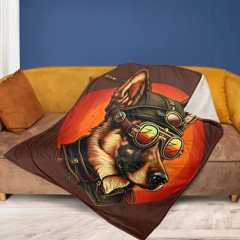 German Shepherd in Aviation Gear Fleece Blanket 1