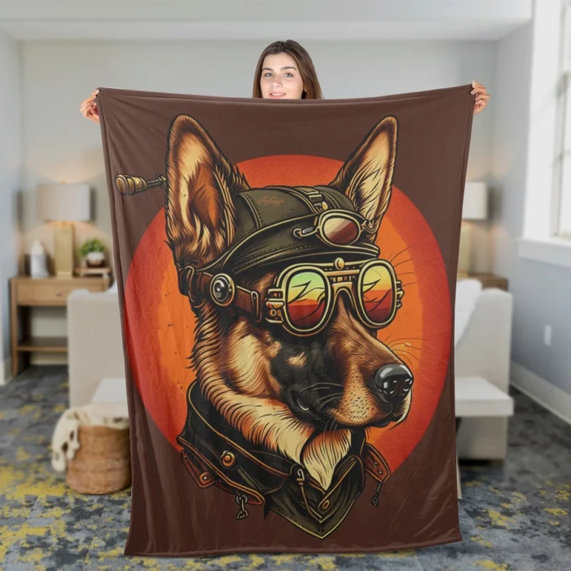 German Shepherd in Aviation Gear Fleece Blanket 2