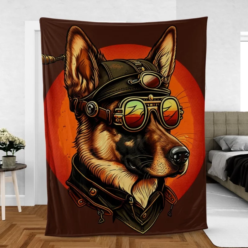 German Shepherd in Aviation Gear Fleece Blanket