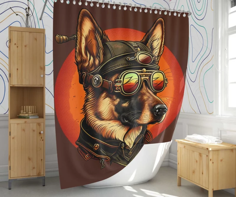 German Shepherd in Aviation Gear Shower Curtain 1