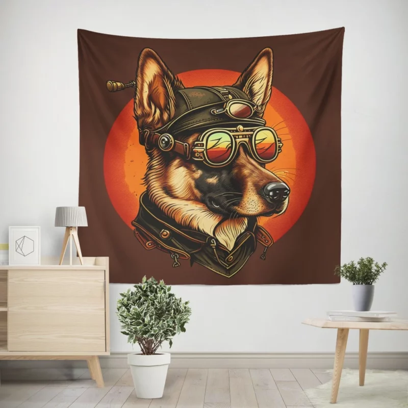 German Shepherd in Aviation Gear Wall Tapestry