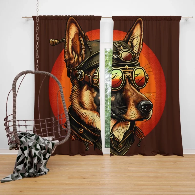 German Shepherd in Aviation Gear Window Curtain