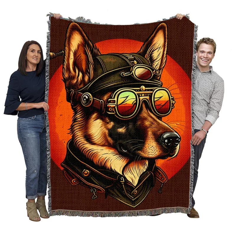 German Shepherd in Aviation Gear Woven Blanket