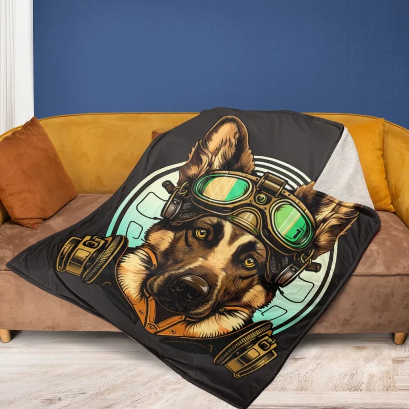 German Shepherd in Cockpit Fleece Blanket 1