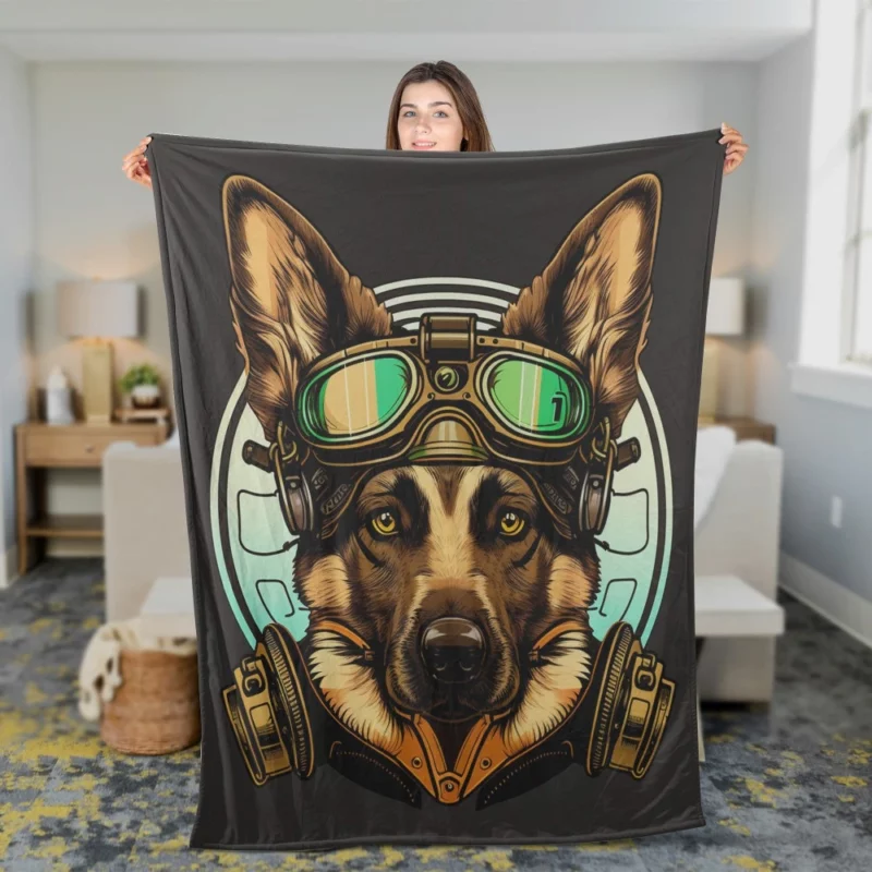 German Shepherd in Cockpit Fleece Blanket 2