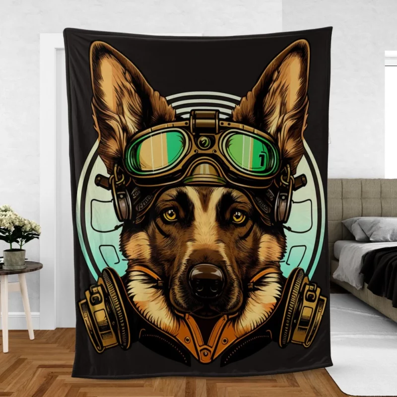 German Shepherd in Cockpit Fleece Blanket