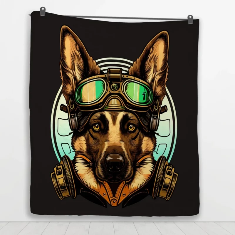 German Shepherd in Cockpit Quilt Blanket 1