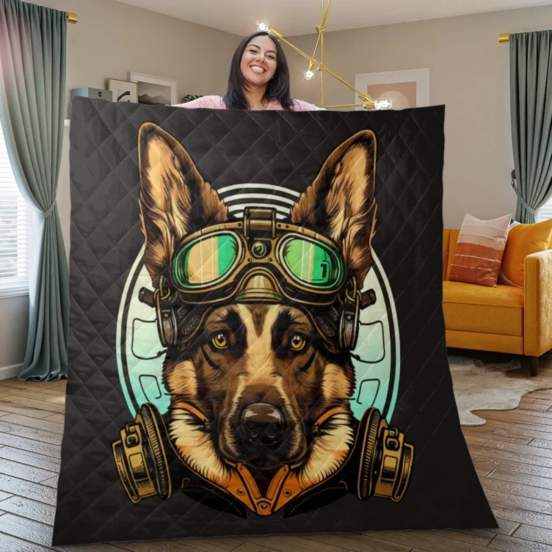 German Shepherd in Cockpit Quilt Blanket