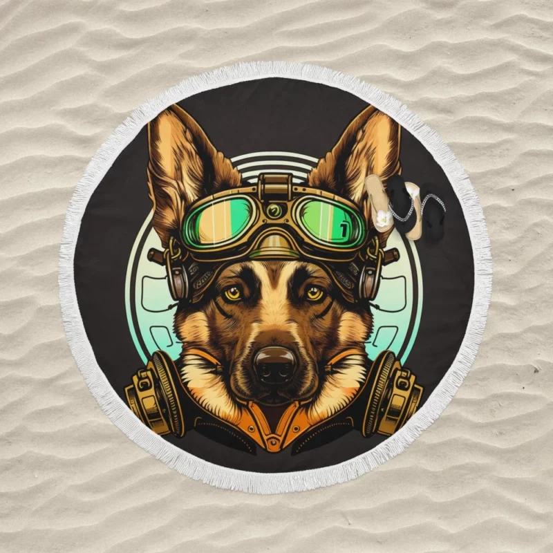 German Shepherd in Cockpit Round Beach Towel