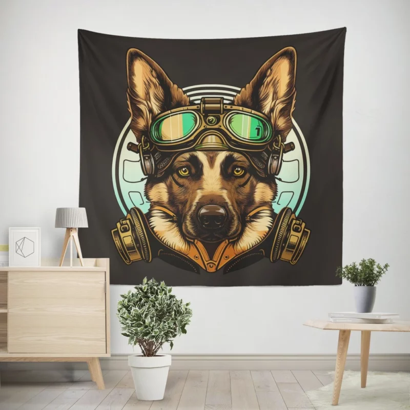 German Shepherd in Cockpit Wall Tapestry