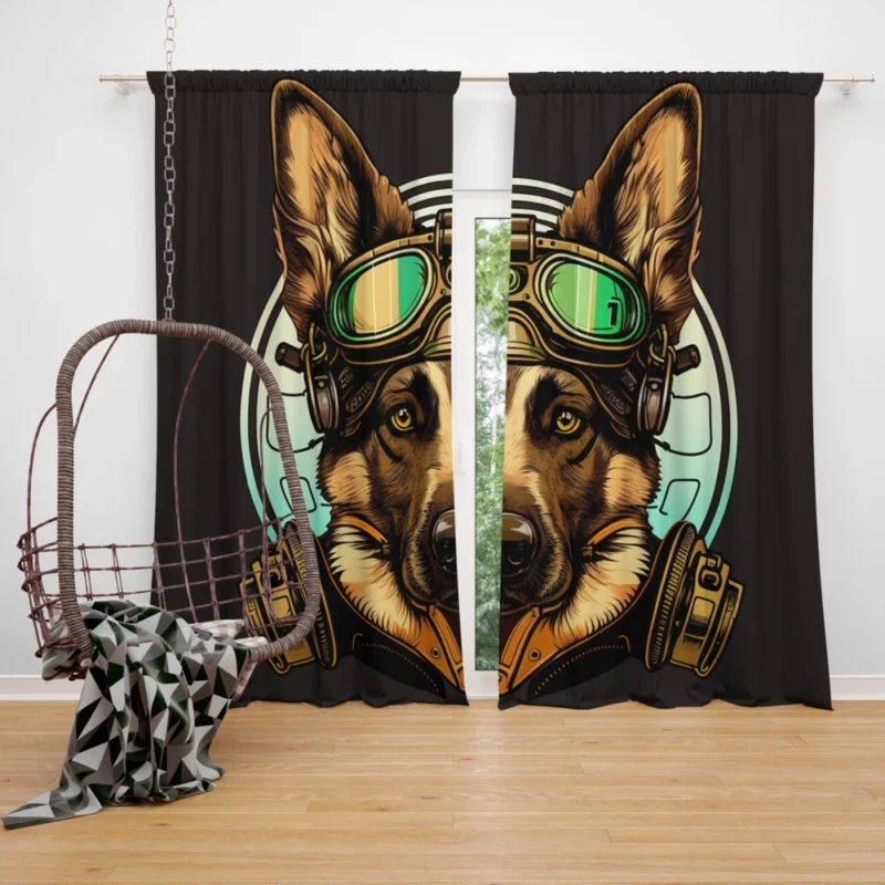 German Shepherd in Cockpit Window Curtain