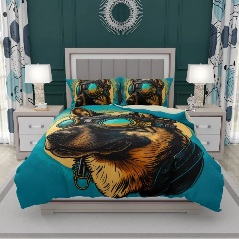 German Shepherd in Pilot Uniform Bedding Set 1