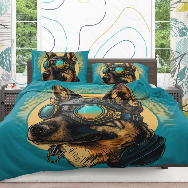 German Shepherd in Pilot Uniform Bedding Set