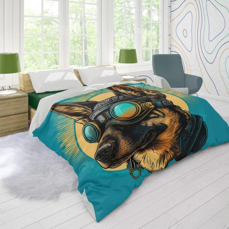 German Shepherd in Pilot Uniform Duvet Cover