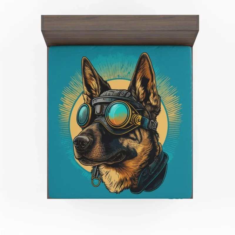 German Shepherd in Pilot Uniform Fitted Sheet