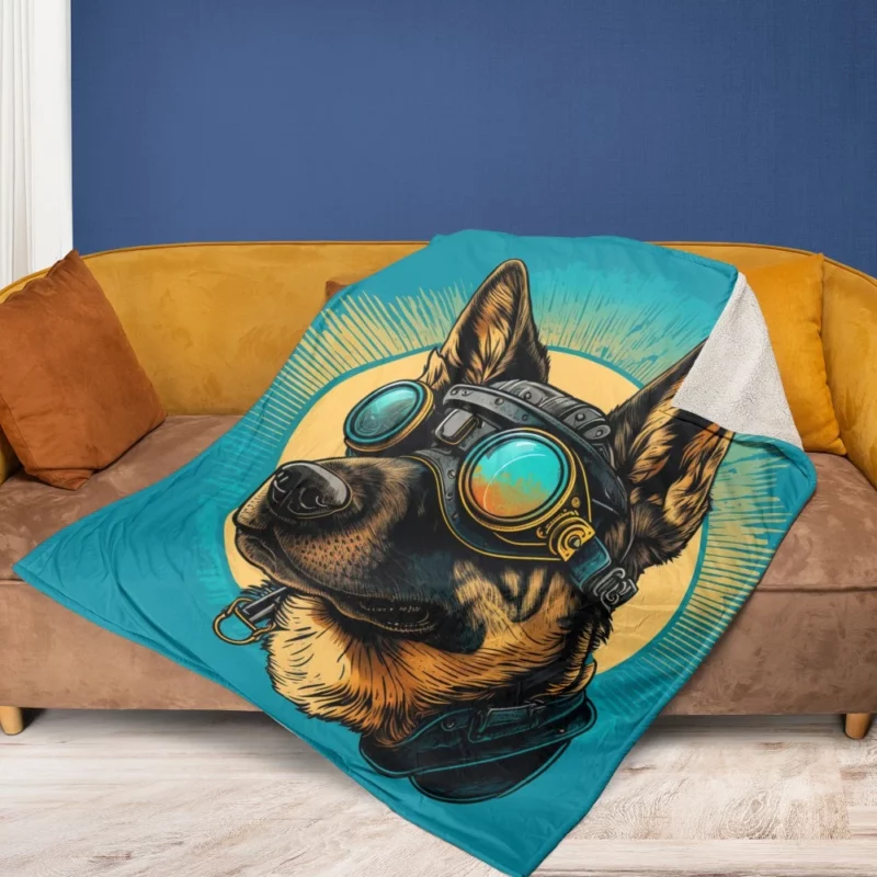 German Shepherd in Pilot Uniform Fleece Blanket 1