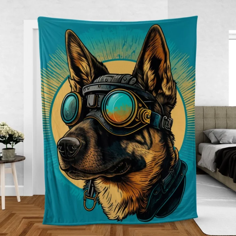 German Shepherd in Pilot Uniform Fleece Blanket