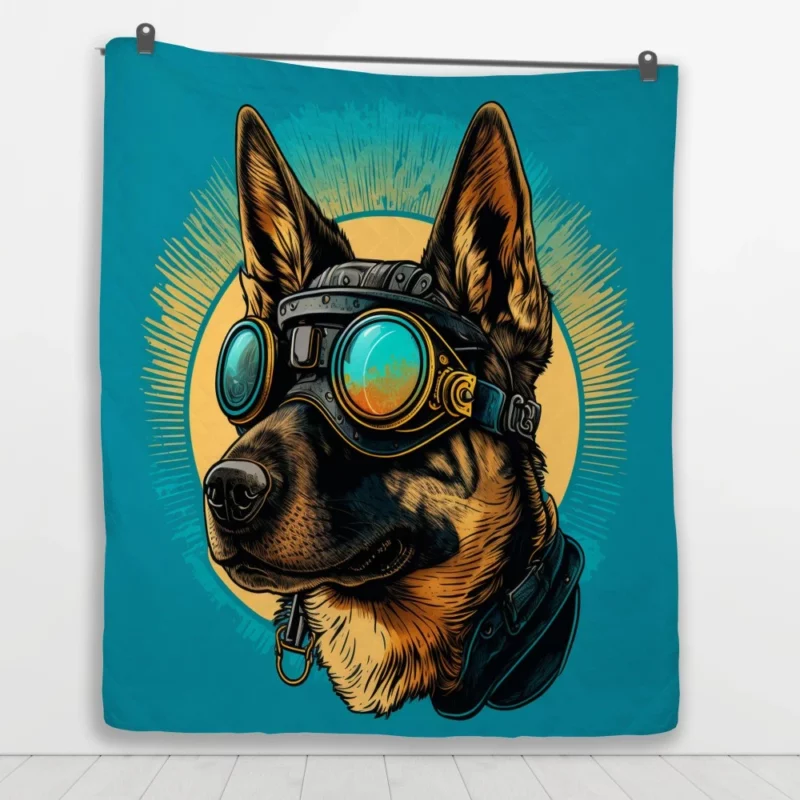 German Shepherd in Pilot Uniform Quilt Blanket 1