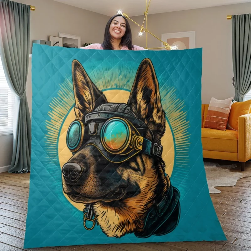 German Shepherd in Pilot Uniform Quilt Blanket