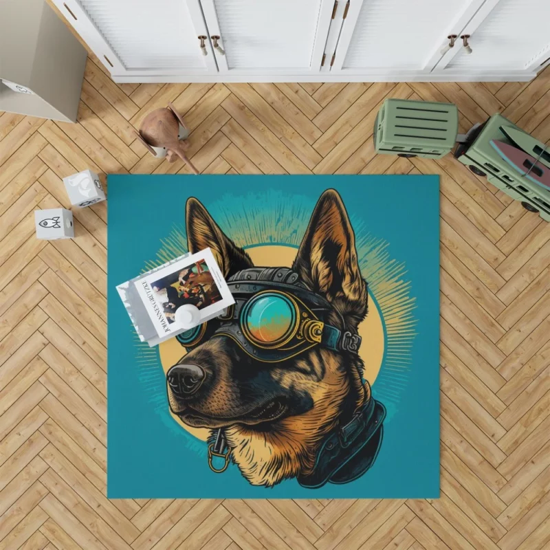 German Shepherd in Pilot Uniform Rug