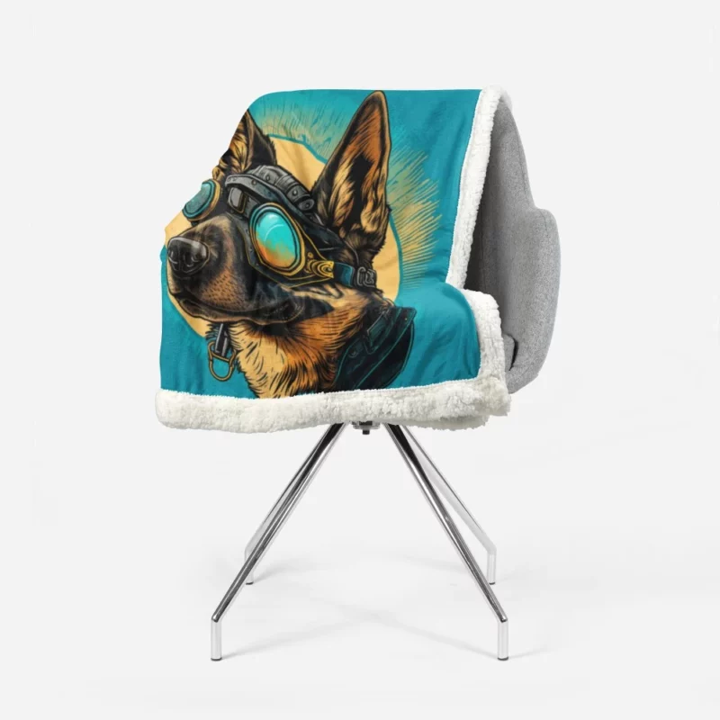 German Shepherd in Pilot Uniform Sherpa Fleece Blanket 1