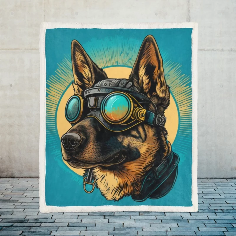 German Shepherd in Pilot Uniform Sherpa Fleece Blanket