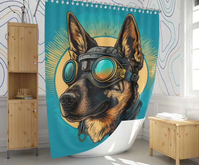 German Shepherd in Pilot Uniform Shower Curtain 1