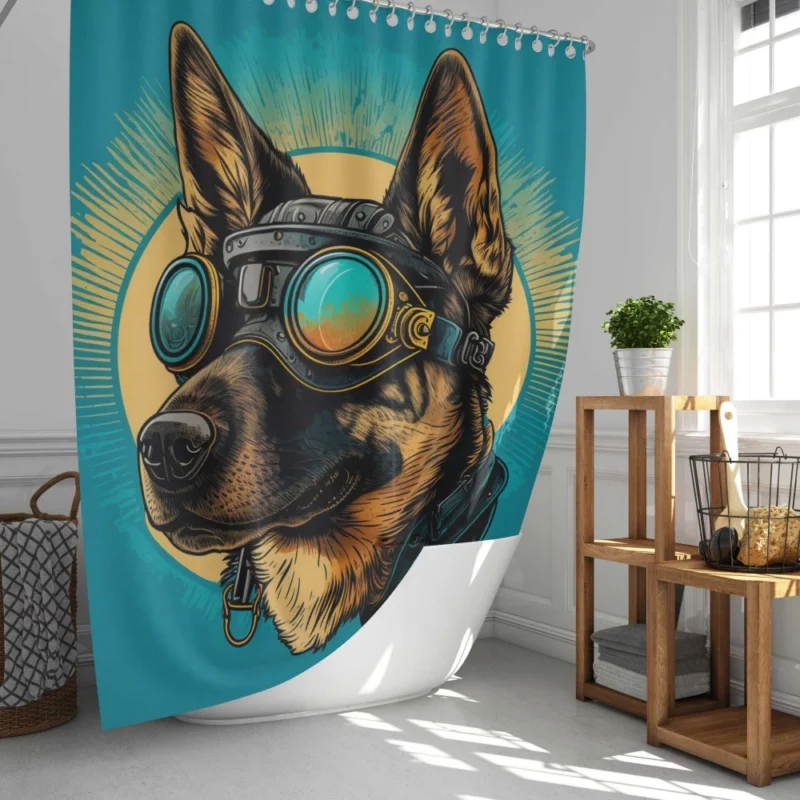 German Shepherd in Pilot Uniform Shower Curtain