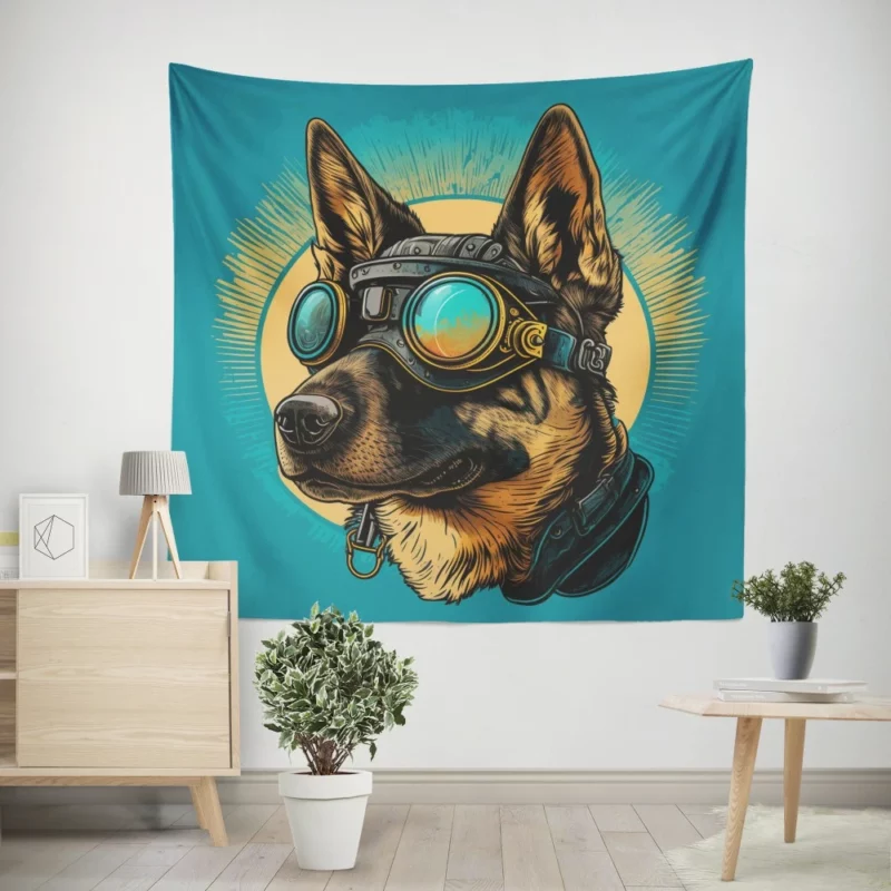 German Shepherd in Pilot Uniform Wall Tapestry