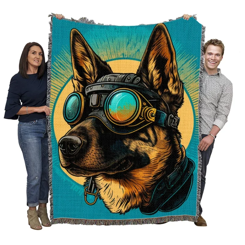 German Shepherd in Pilot Uniform Woven Blanket