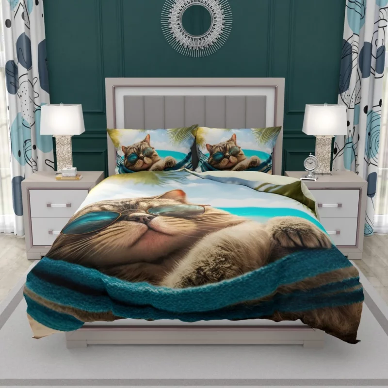 Ginger Beach Cat in Sunglasses Bedding Set 1