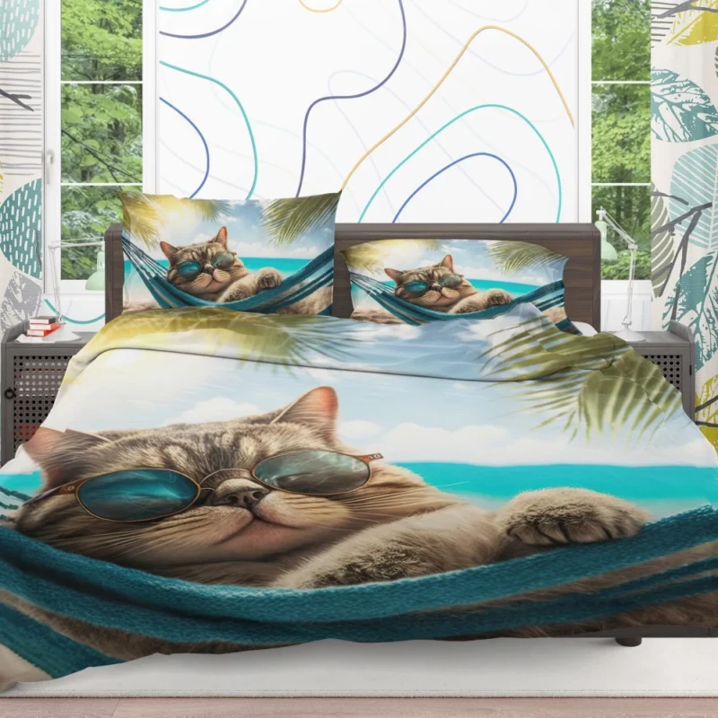 Ginger Beach Cat in Sunglasses Bedding Set