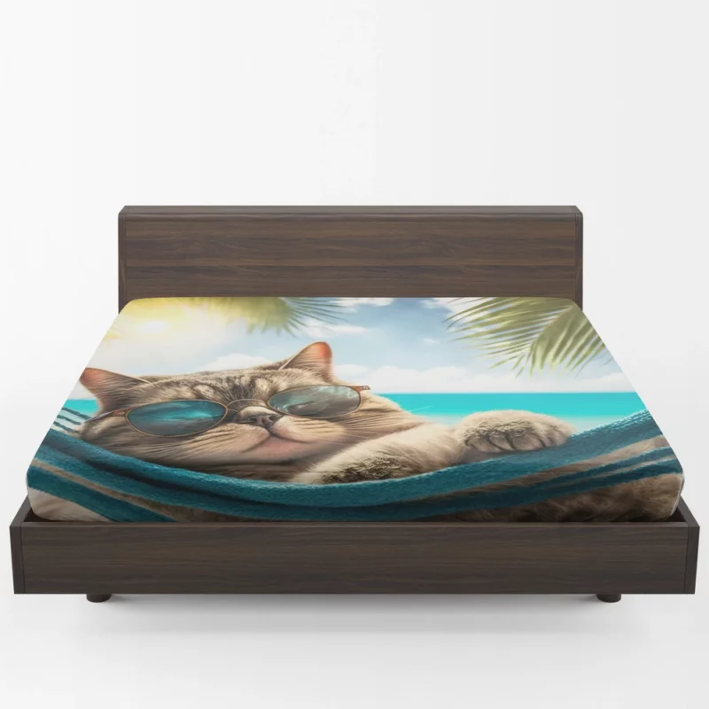 Ginger Beach Cat in Sunglasses Fitted Sheet 1