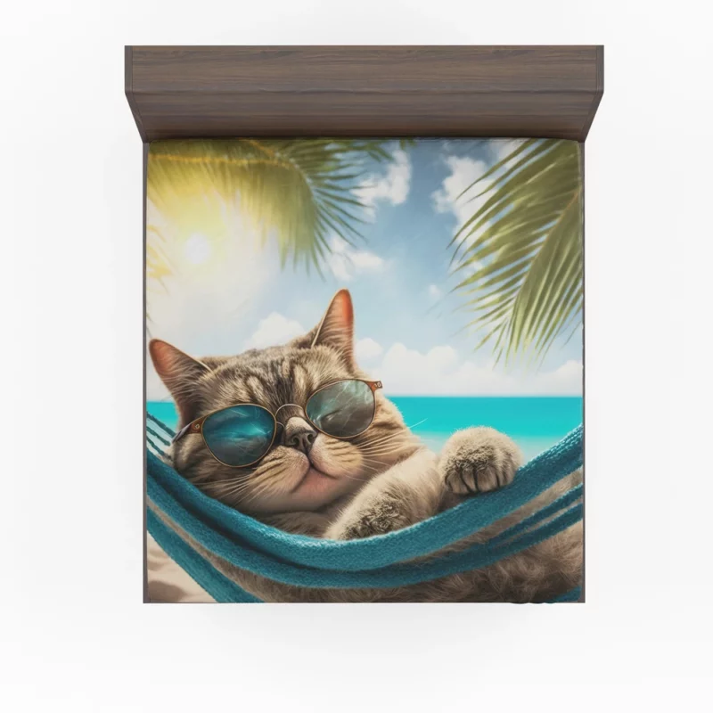 Ginger Beach Cat in Sunglasses Fitted Sheet