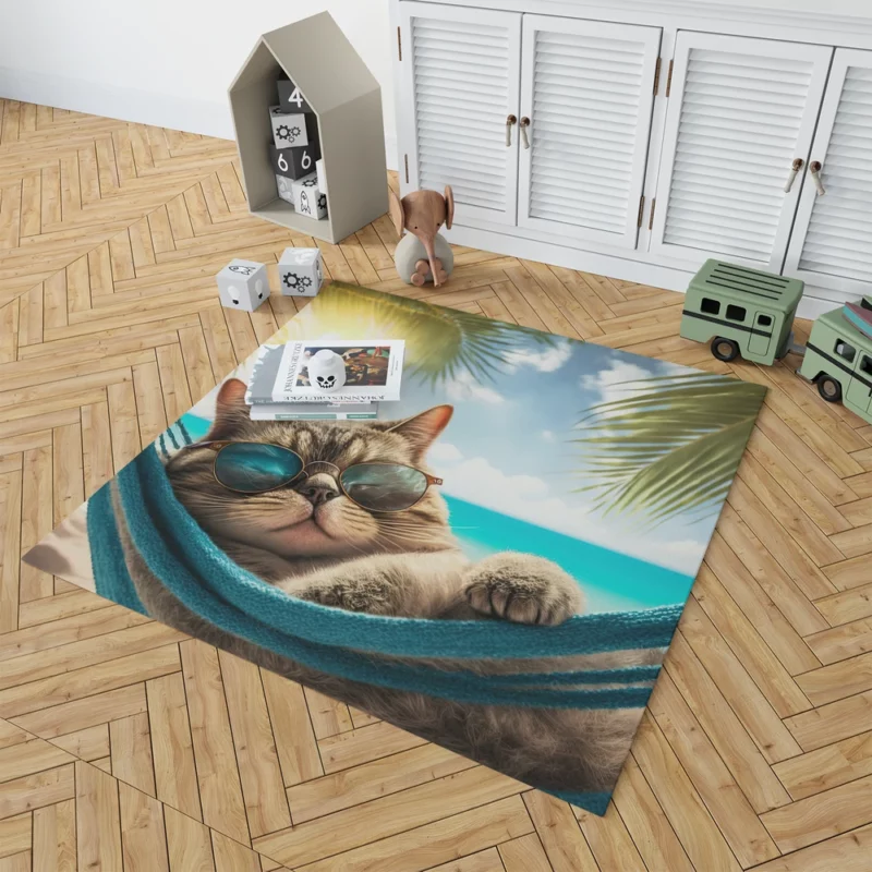 Ginger Beach Cat in Sunglasses Rug 1