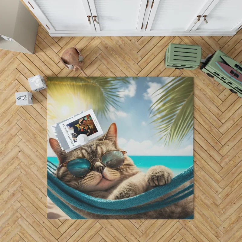 Ginger Beach Cat in Sunglasses Rug