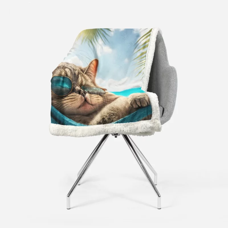 Ginger Beach Cat in Sunglasses Sherpa Fleece Blanket 1