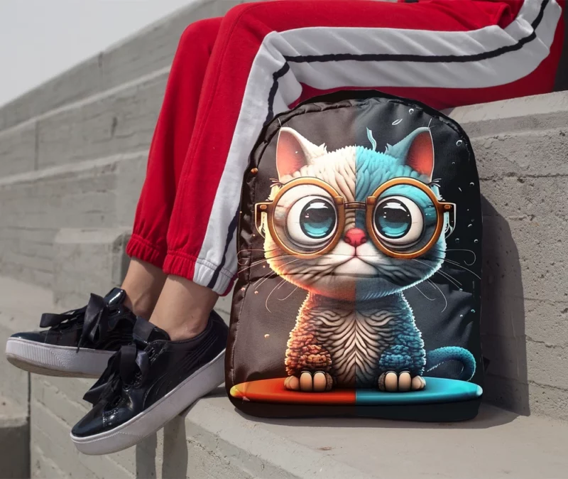 Glasses-Wearing Cat on Square Surface Backpack 1