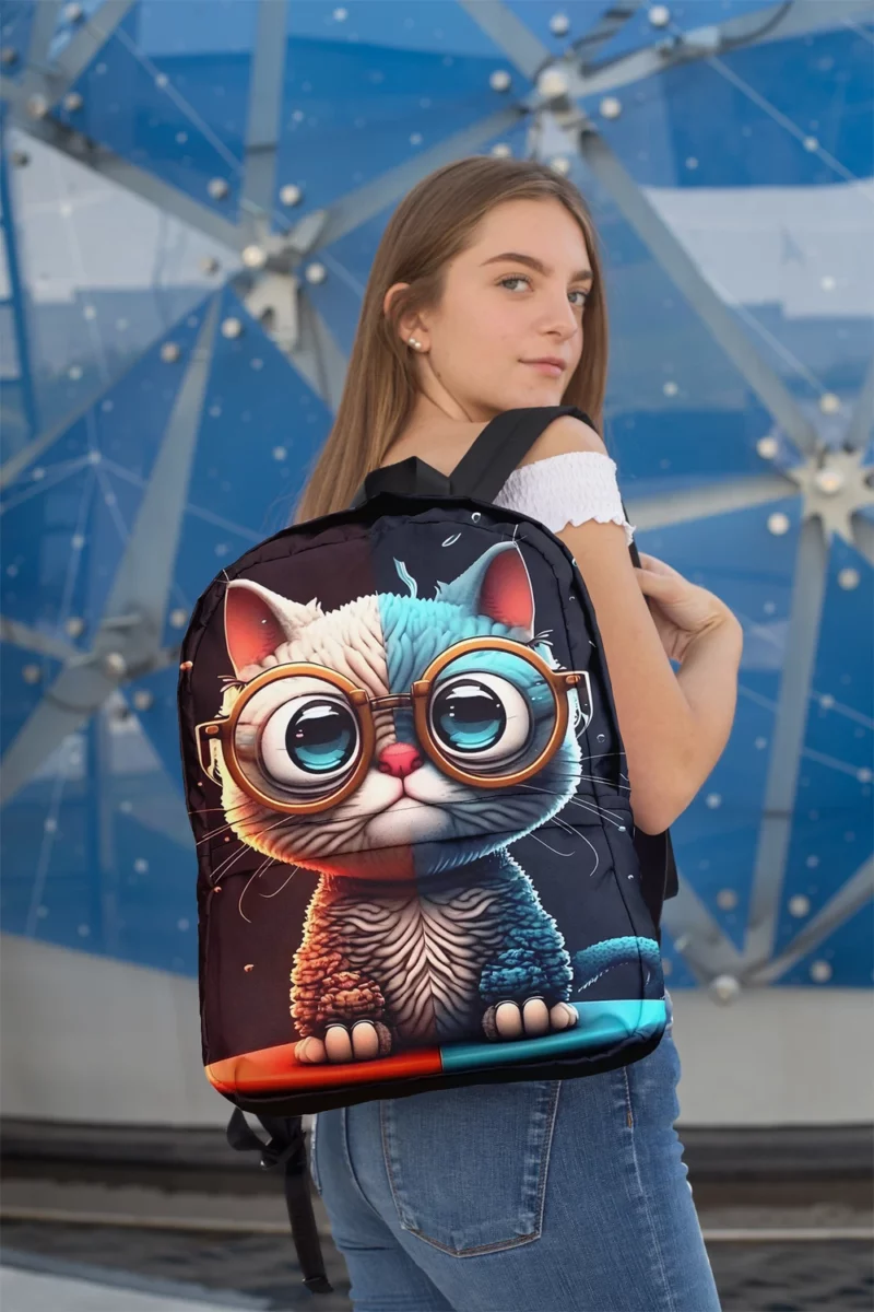 Glasses-Wearing Cat on Square Surface Backpack 2