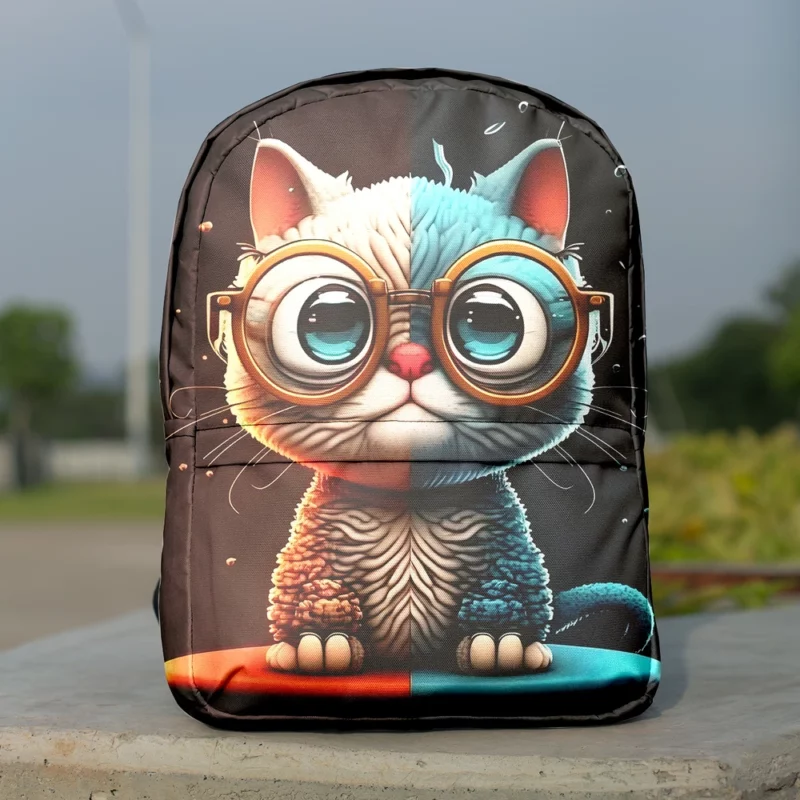 Glasses-Wearing Cat on Square Surface Backpack