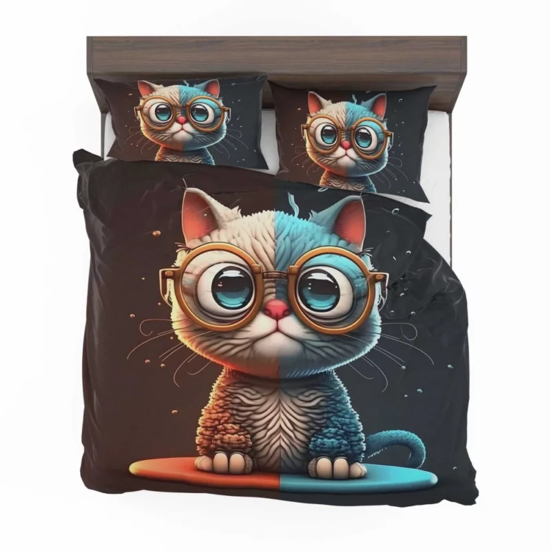 Glasses-Wearing Cat on Square Surface Bedding Set 2