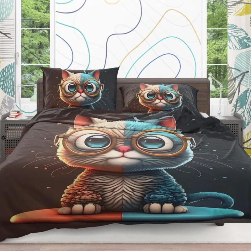 Glasses-Wearing Cat on Square Surface Bedding Set