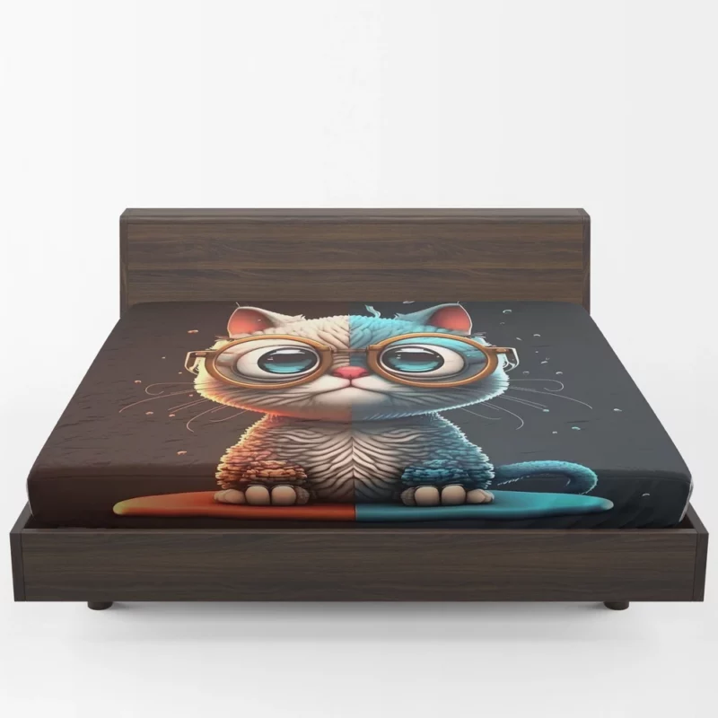 Glasses-Wearing Cat on Square Surface Fitted Sheet 1