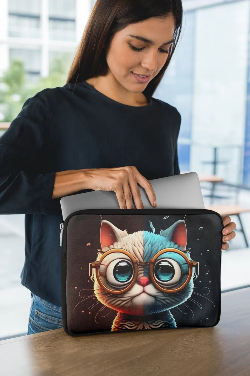 Glasses-Wearing Cat on Square Surface Laptop Sleeve 1