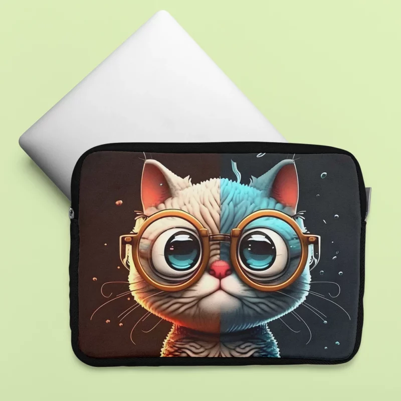 Glasses-Wearing Cat on Square Surface Laptop Sleeve