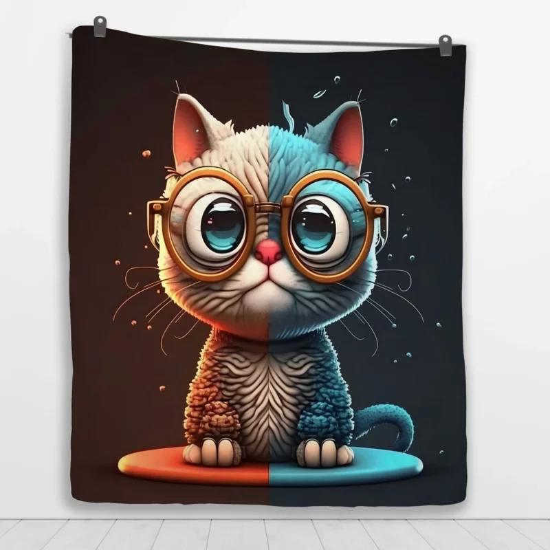 Glasses-Wearing Cat on Square Surface Quilt Blanket 1