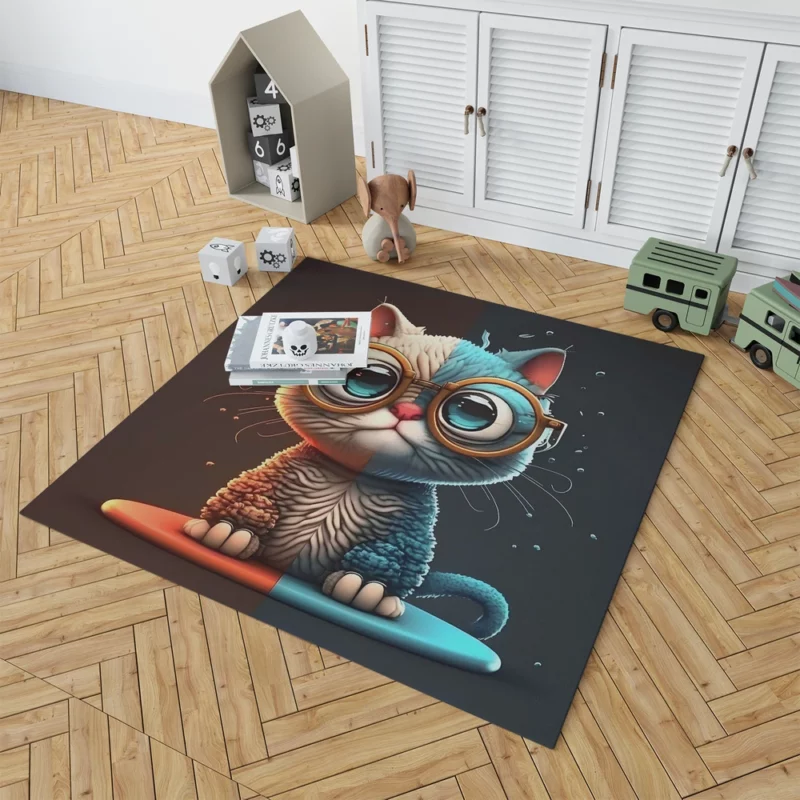 Glasses-Wearing Cat on Square Surface Rug 1